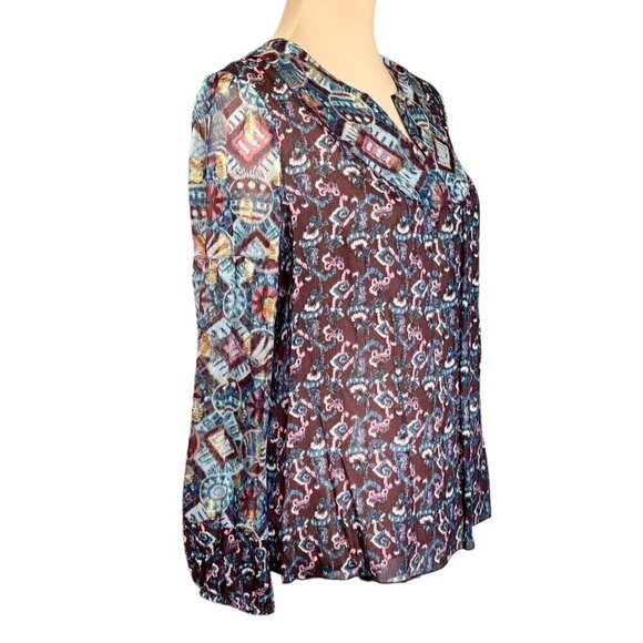 NWT Anna Sui Dark Floral Blouse Sz.6 Multi Crepe Lurex Fairy Designer Boho 90s - Picture 3 of 15